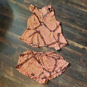 2 Piece Orange Paisley Short Set